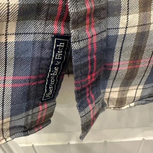 Abercrombie & Fitch Navy Red Flannel Plaid Shirt M Slim - Picture 2 of 5